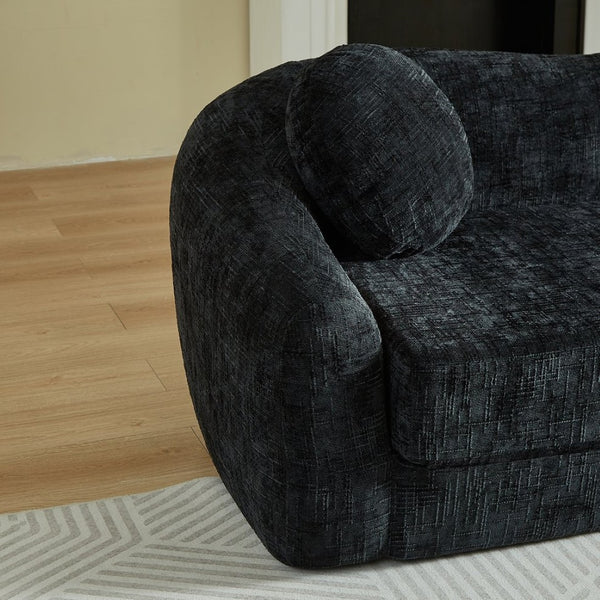 English Elm 86-inch Curved Chenille Convertible Sofa Recliner Frameless Folding Two-seater for Living Room Black W3505P452820