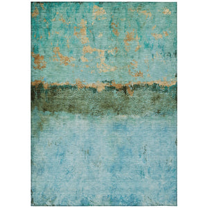 HomeRoots 5' Teal Blue and Gold Abstract Rug - Modern, Durable Indoor/Outdoor Design for Stylish Spaces 5' X 8' 618632