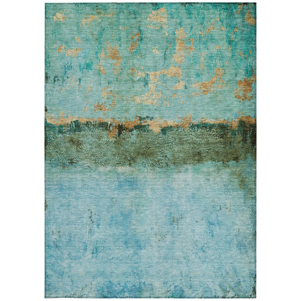 HomeRoots 5' Teal Blue and Gold Abstract Rug - Modern, Durable Indoor/Outdoor Design for Stylish Spaces 5' X 8' 618632