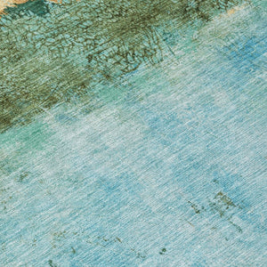 HomeRoots 5' Teal Blue and Gold Abstract Rug - Modern, Durable Indoor/Outdoor Design for Stylish Spaces 8' Round 618633