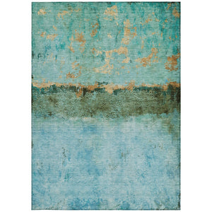 HomeRoots 5' Teal Blue and Gold Abstract Rug - Modern, Durable Indoor/Outdoor Design for Stylish Spaces 8' X 10' 618634