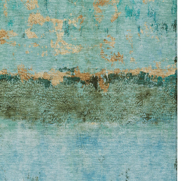 HomeRoots 5' Teal Blue and Gold Abstract Rug - Modern, Durable Indoor/Outdoor Design for Stylish Spaces 8' X 10' 618634