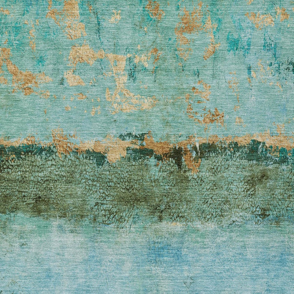 HomeRoots 9' X 12' Teal Blue and Gold Abstract Area Rug - Stylish, Washable, Versatile for Indoor & Outdoor Use! 618635