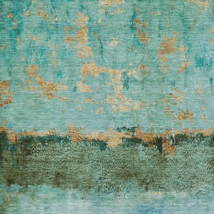 HomeRoots 5' Teal Blue and Gold Abstract Rug - Modern, Durable Indoor/Outdoor Design for Stylish Spaces 10' X 14' 618636