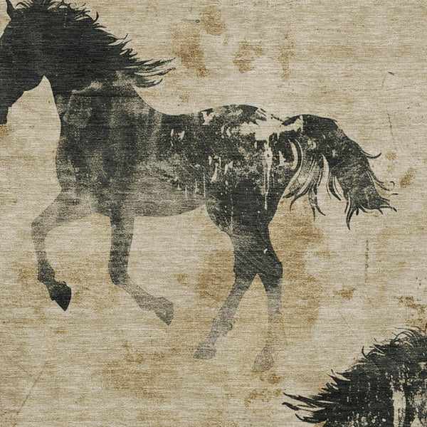 Homeroots 3' X 5' Horse Design Washable Area Rug - Stylish Indoor Outdoor Accent For Home & Patio Spaces Beige Polyester 618637