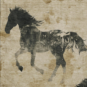 Homeroots 3' X 5' Horse Design Washable Area Rug - Stylish Indoor Outdoor Accent For Home & Patio Spaces Beige Polyester 618638