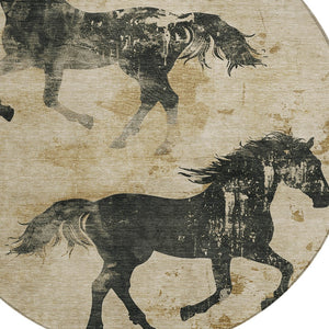 Homeroots 3' X 5' Horse Design Washable Area Rug - Stylish Indoor Outdoor Accent For Home & Patio Spaces Beige Polyester 618639