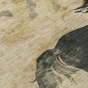 Homeroots 3' X 5' Horse Design Washable Area Rug - Stylish Indoor Outdoor Accent For Home & Patio Spaces Beige Polyester 618639