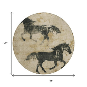 Homeroots 3' X 5' Horse Design Washable Area Rug - Stylish Indoor Outdoor Accent For Home & Patio Spaces Beige Polyester 618639