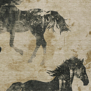 Homeroots 3' X 5' Horse Design Washable Area Rug - Stylish Indoor Outdoor Accent For Home & Patio Spaces Beige Polyester 618640