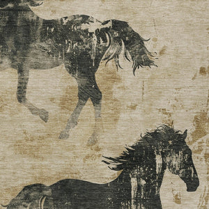 Homeroots 3' X 5' Horse Design Washable Area Rug - Stylish Indoor Outdoor Accent For Home & Patio Spaces Beige Polyester 618641