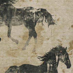 Homeroots 3' X 5' Horse Design Washable Area Rug - Stylish Indoor Outdoor Accent For Home & Patio Spaces Beige Polyester 618642