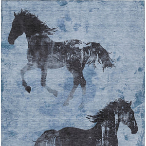 Homeroots 3' X 5' Horse Design Washable Area Rug - Stylish Indoor Outdoor Accent For Home & Patio Spaces Denim Polyester 618643