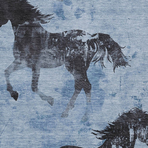 Homeroots 3' X 5' Horse Design Washable Area Rug - Stylish Indoor Outdoor Accent For Home & Patio Spaces Denim Polyester 618643