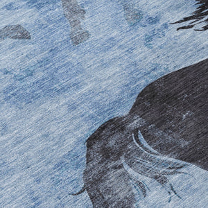 Homeroots 3' X 5' Horse Design Washable Area Rug - Stylish Indoor Outdoor Accent For Home & Patio Spaces Denim Polyester 618644