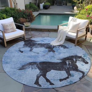 Homeroots 3' X 5' Horse Design Washable Area Rug - Stylish Indoor Outdoor Accent For Home & Patio Spaces Denim Polyester 618645