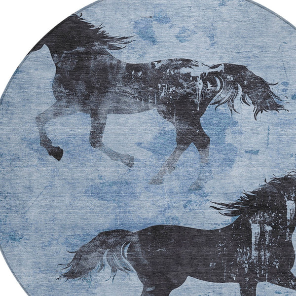 Homeroots 3' X 5' Horse Design Washable Area Rug - Stylish Indoor Outdoor Accent For Home & Patio Spaces Denim Polyester 618645