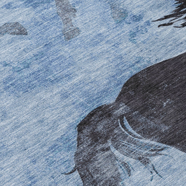 Homeroots 3' X 5' Horse Design Washable Area Rug - Stylish Indoor Outdoor Accent For Home & Patio Spaces Denim Polyester 618645