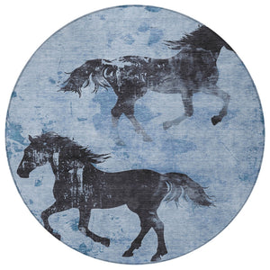 Homeroots 3' X 5' Horse Design Washable Area Rug - Stylish Indoor Outdoor Accent For Home & Patio Spaces Denim Polyester 618645