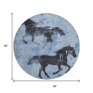 Homeroots 3' X 5' Horse Design Washable Area Rug - Stylish Indoor Outdoor Accent For Home & Patio Spaces Denim Polyester 618645