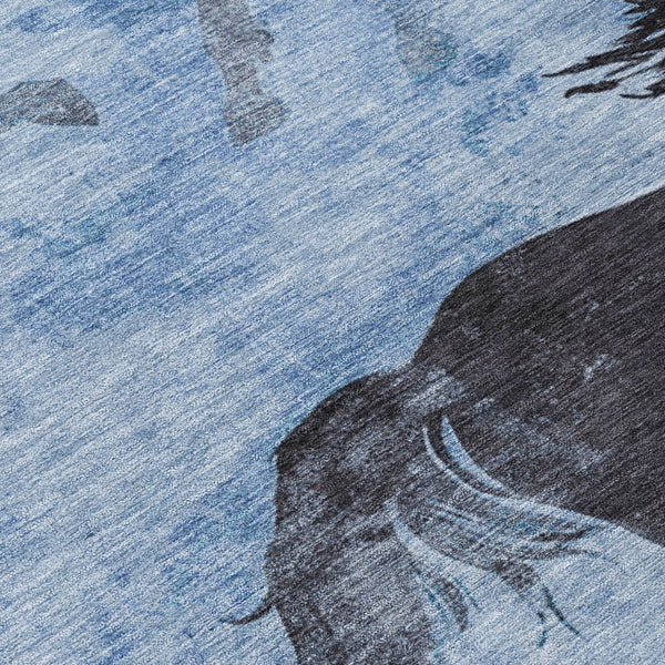 Homeroots 3' X 5' Horse Design Washable Area Rug - Stylish Indoor Outdoor Accent For Home & Patio Spaces Denim Polyester 618646