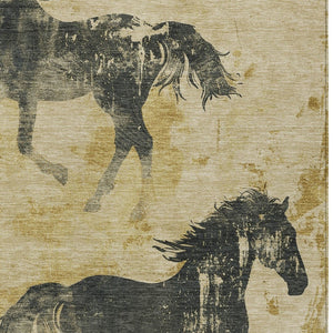 Homeroots 3' X 5' Horse Design Washable Area Rug - Stylish Indoor Outdoor Accent For Home & Patio Spaces Gold Polyester 618649
