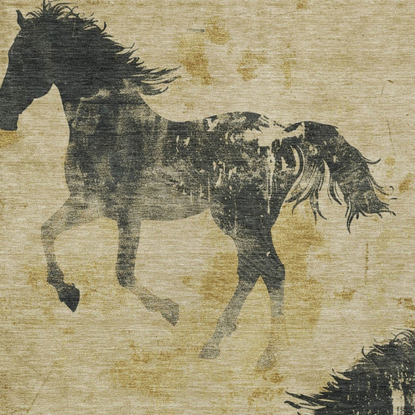 Homeroots 3' X 5' Horse Design Washable Area Rug - Stylish Indoor Outdoor Accent For Home & Patio Spaces Gold Polyester 618650