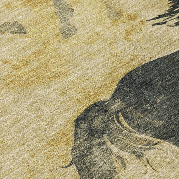 Homeroots 3' X 5' Horse Design Washable Area Rug - Stylish Indoor Outdoor Accent For Home & Patio Spaces Gold Polyester 618651