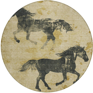 Homeroots 3' X 5' Horse Design Washable Area Rug - Stylish Indoor Outdoor Accent For Home & Patio Spaces Gold Polyester 618651