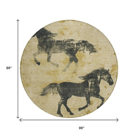 Homeroots 3' X 5' Horse Design Washable Area Rug - Stylish Indoor Outdoor Accent For Home & Patio Spaces Gold Polyester 618651