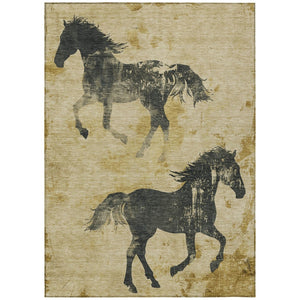 HomeRoots 5' Gold and Charcoal Horse Washable Area Rug – Durable, Stylish Indoor/Outdoor Decor for Any Space 8' X 10' 618652