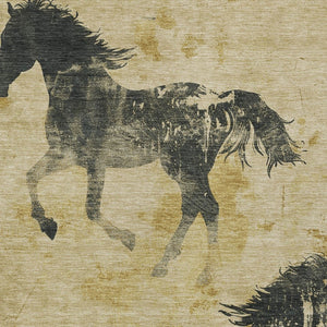 Homeroots 3' X 5' Horse Design Washable Area Rug - Stylish Indoor Outdoor Accent For Home & Patio Spaces Gold Polyester 618652