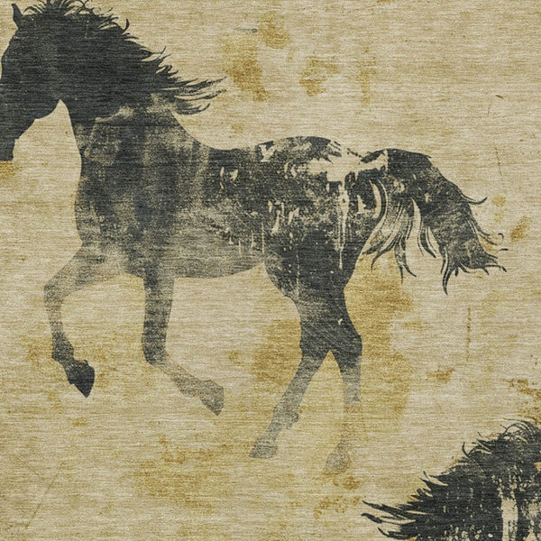 Homeroots 3' X 5' Horse Design Washable Area Rug - Stylish Indoor Outdoor Accent For Home & Patio Spaces Gold Polyester 618652