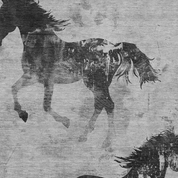 Homeroots 3' X 5' Horse Design Washable Area Rug - Stylish Indoor Outdoor Accent For Home & Patio Spaces Gray Polyester 618655