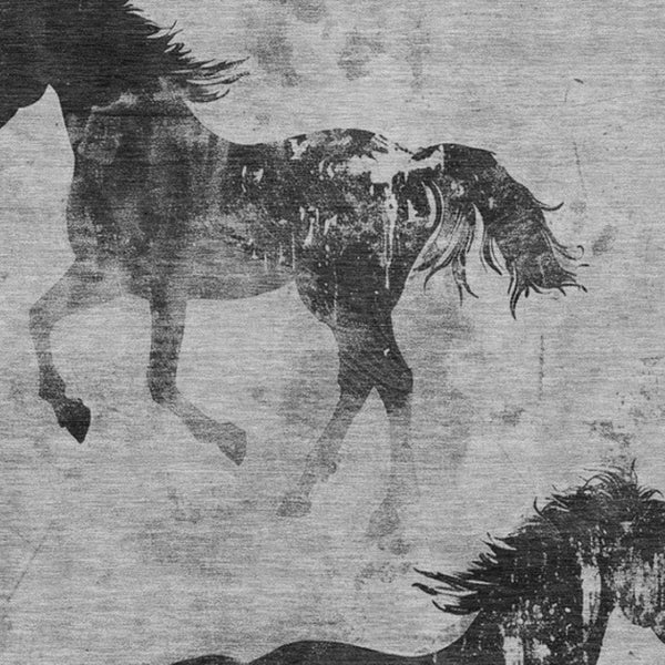 Homeroots 3' X 5' Horse Design Washable Area Rug - Stylish Indoor Outdoor Accent For Home & Patio Spaces Gray Polyester 618656