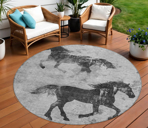 Homeroots 3' X 5' Horse Design Washable Area Rug - Stylish Indoor Outdoor Accent For Home & Patio Spaces Gray Polyester 618657