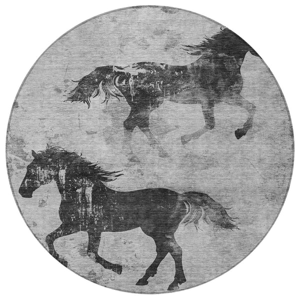 Homeroots 3' X 5' Horse Design Washable Area Rug - Stylish Indoor Outdoor Accent For Home & Patio Spaces Gray Polyester 618657