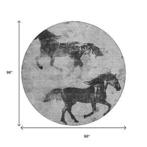 Homeroots 3' X 5' Horse Design Washable Area Rug - Stylish Indoor Outdoor Accent For Home & Patio Spaces Gray Polyester 618657