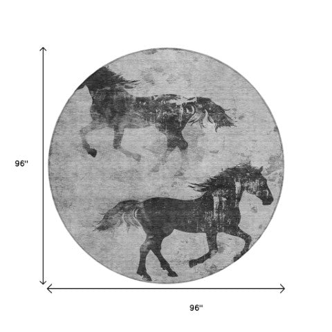Homeroots 3' X 5' Horse Design Washable Area Rug - Stylish Indoor Outdoor Accent For Home & Patio Spaces Gray Polyester 618657