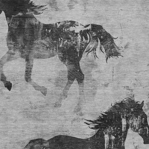 Homeroots 3' X 5' Horse Design Washable Area Rug - Stylish Indoor Outdoor Accent For Home & Patio Spaces Gray Polyester 618658