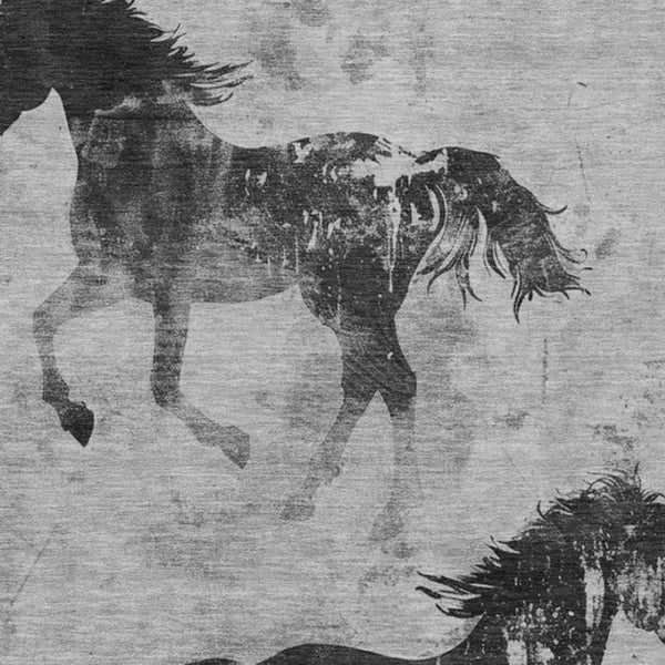 Homeroots 3' X 5' Horse Design Washable Area Rug - Stylish Indoor Outdoor Accent For Home & Patio Spaces Gray Polyester 618659