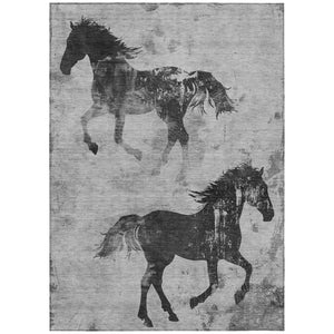 HomeRoots 5' Gray and Charcoal Horse Area Rug - Durable, Washable, Indoor/Outdoor Design for Stylish Spaces 10' X 14' 618660