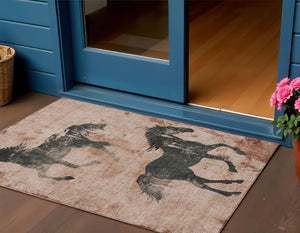 Homeroots 3' X 5' Horse Design Washable Area Rug - Stylish Indoor Outdoor Accent For Home & Patio Spaces Paprika Polyester 618661