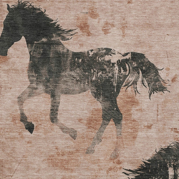 Homeroots 3' X 5' Horse Design Washable Area Rug - Stylish Indoor Outdoor Accent For Home & Patio Spaces Paprika Polyester 618661