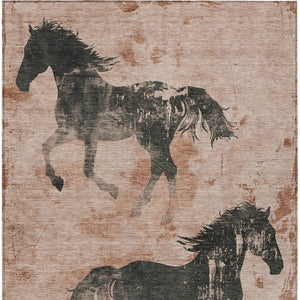 Homeroots 3' X 5' Horse Design Washable Area Rug - Stylish Indoor Outdoor Accent For Home & Patio Spaces Paprika Polyester 618662