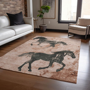 Homeroots 3' X 5' Horse Design Washable Area Rug - Stylish Indoor Outdoor Accent For Home & Patio Spaces Paprika Polyester 618662