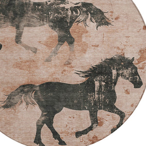 Homeroots 3' X 5' Horse Design Washable Area Rug - Stylish Indoor Outdoor Accent For Home & Patio Spaces Paprika Polyester 618663