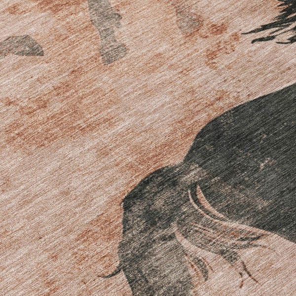 Homeroots 3' X 5' Horse Design Washable Area Rug - Stylish Indoor Outdoor Accent For Home & Patio Spaces Paprika Polyester 618663