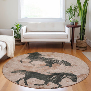 Homeroots 3' X 5' Horse Design Washable Area Rug - Stylish Indoor Outdoor Accent For Home & Patio Spaces Paprika Polyester 618663