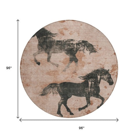 Homeroots 3' X 5' Horse Design Washable Area Rug - Stylish Indoor Outdoor Accent For Home & Patio Spaces Paprika Polyester 618663